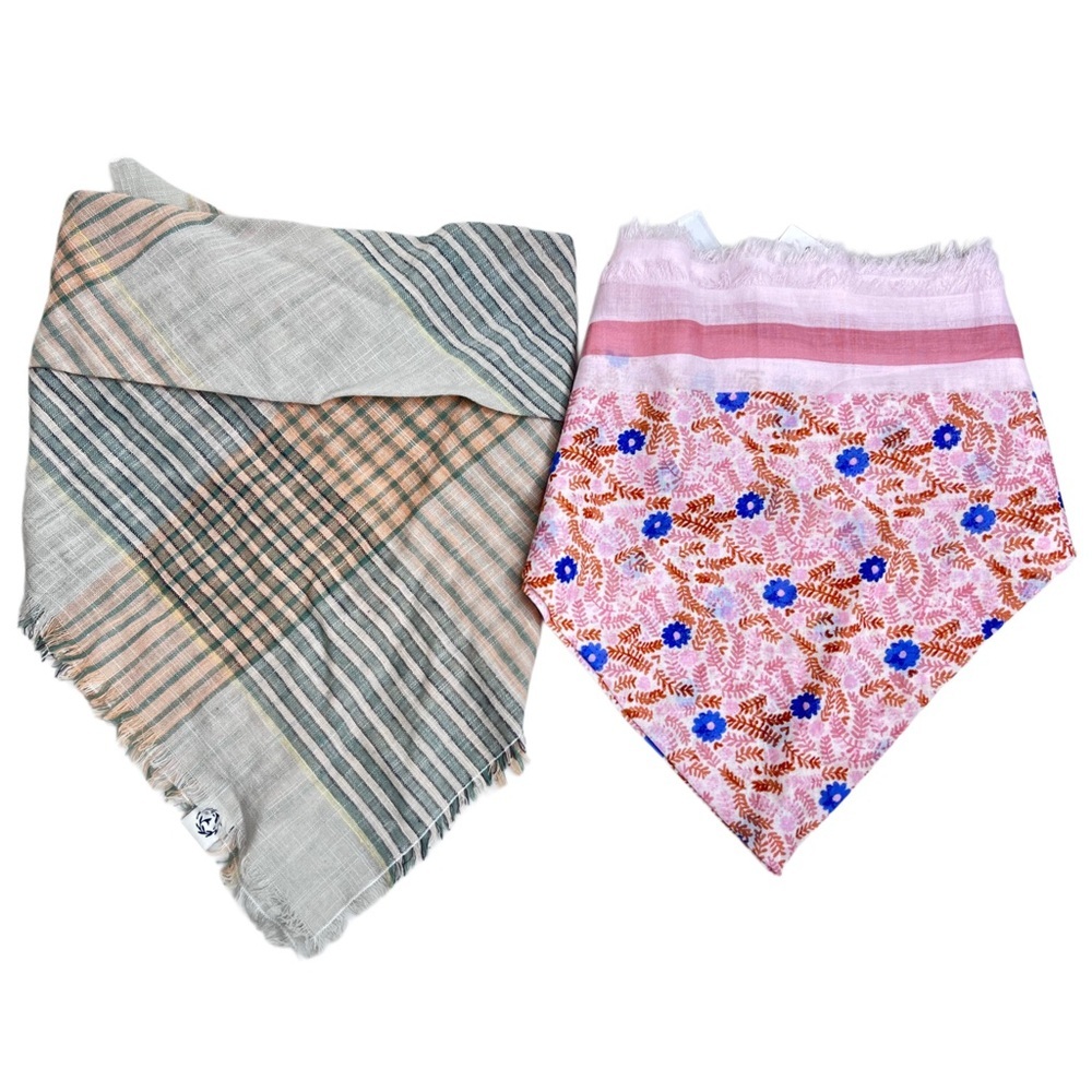 NWT Talbots & Universal Thread Floral Checkered Set of 2 Head Wraps Scarves